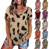 Leopard Texture Print Loose Short Sleeve T-Shirt for Ladies (Color:Dark Blue Size:M)