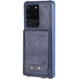 For Galaxy S20 Ultra Vertical Flip Shockproof Leather Protective Case with Short Rope  Support Card Slots & Bracket & Photo Holder & Wallet Function(Blue)