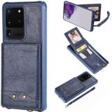 For Galaxy S20 Ultra Vertical Flip Shockproof Leather Protective Case with Short Rope  Support Card Slots & Bracket & Photo Holder & Wallet Function(Blue)