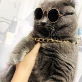 Fashion Cool Funny Pet Accessories Sunglasses Vintage Straw Hat Dog Gold Necklace Bell Collar Cat Tie  Size: Two-Piece