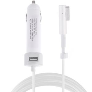 60W 5.1 V 2.1 een USB-interface auto-oplader met 16.5 V een L MagSafe interface data kabel (wit)