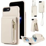 Voor iPhone SE 2022/7/8 Crossbody Lanyard Rits Portemonnee Lederen Telefoonhoes (Beige)