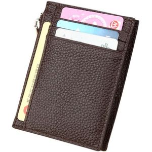 Cowhide Leather Solid Color Zipper Card Holder Wallet RFID Blocking Card Bag Protect Case Coin Purse  Size: 11*8*1.5cm(Coffee)