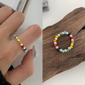 Kleurrijke kralen Smiley elastische touw Beaded DIY Ring (J3006)