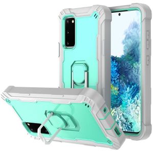 For Samsung Galaxy S20 FE / FE 5G PC + Rubber 3-layers Shockproof Protective Case with Rotating Holder(Grey White + Mint Green)