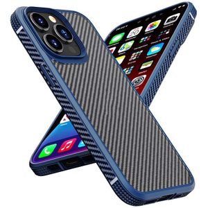 Ipaky MG Series Carbon Fiber TPU + PC Shockproof Case voor iPhone 13 Pro (Blauw)
