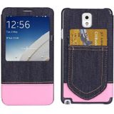 Jeans Style Flip Leather Case with Credit Card Slots & Call Display ID for Galaxy Note III / N9000(Pink)