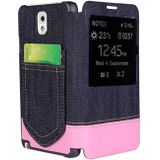 Jeans Style Flip Leather Case with Credit Card Slots & Call Display ID for Galaxy Note III / N9000(Pink)