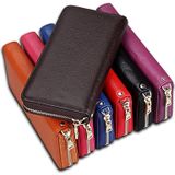 Genuine Cowhide Leather Litchi Texture Zipper Long Style Card Holder Wallet RFID Blocking Coin Purse Card Bag Protect Case with Hand Strap for Women  Size: 20*10.5*3cm(Black)
