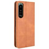 For Sony Xperia 5 III Magnetic Buckle Retro Crazy Horse Texture Horizontal Flip Leather Case with Holder & Card Slots & Photo Frame(Brown)