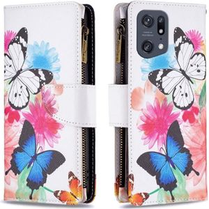 For OPPO Find X5 Pro Colored Drawing Pattern Zipper Horizontal Flip Phone Leather Case(Two Butterflies)