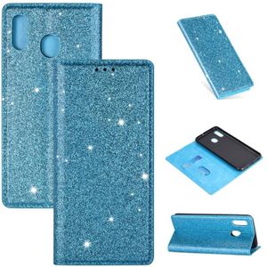 For Samsung Galaxy A40 Ultrathin Glitter Magnetic Horizontal Flip Leather Case with Holder & Card Slots(Sky Blue)