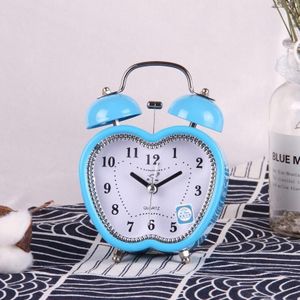 Children Cartoon Apple-Shaped Bedside Mute Desk Clock Metal Bell Digital Alarm Clock(Blue)