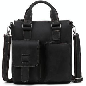 B259 Retro Business Men Bag Vertical Portable Briefcase Messenger Bag  Size: 34x33x6cm(Black)