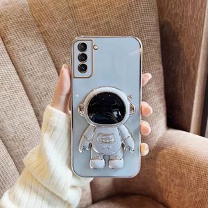 For Samsung Galaxy Note20 Ultra Plating Astronaut Holder Phone Case(Blue)
