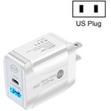 PD25W USB-C / TYPE-C + QC3.0 DUBELE PORTS Snelle oplader met USB naar Micro USB-gegevenskabel  US Plug (White)