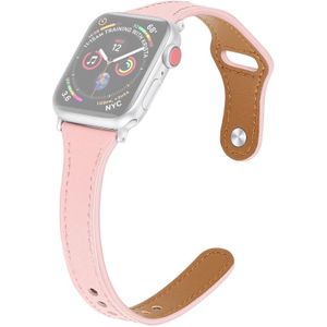 Leather Replacement Strap Watchband with Steel Button For Apple Watch Series 6 & SE & 5 & 4 40mm / 3 & 2 & 1 38mm(Pink)