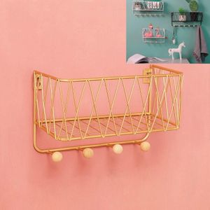 Wall Hook Rack Home Wall Decoration Creative Multifunctional Partition Wrought Iron Rack  Size:Small(Gold)