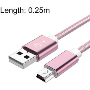5 stks Mini USB naar USB Een geweven gegevens / laadkabel voor MP3  Camera  Auto DVR  Lengte: 0.25m (Rose Gold)