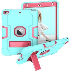 For iPad Mini 5 / 4 Contrast Color Silicone + PC Combination Case with Holder(Aqua + Rose Red)