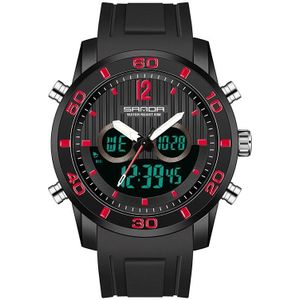 Sanda 3106 Dual Digital Display Mannen Buitensporten Lichtgevend Schokbestendig Elektronisch Horloge (zwart rood)