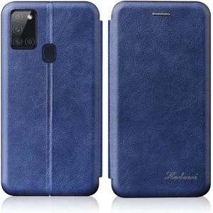 For Samsung Galaxy A21S Integrated Electricity Pressing Retro Texture Magnetic TPU+PU Leather Case with Card Slot & Holder(Blue)