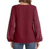 V-hals chiffon wollen bal decoratieve lange mouw blouse (kleur: roze maat: XL)