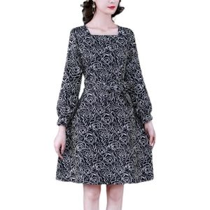 Retro Jacquard Puff Sleeve Mid-Length Dress (Color: As Show Grootte: S)