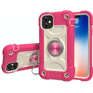 Shockproof Silicone + PC Protective Case with Dual-Ring Holder For iPhone 11(Rose Red)