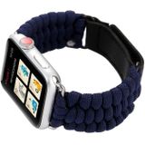 Magic Paste Genuine Leather Umbrella Rope Nylon Wrist Watch Band with Stainless Steel Buckle for Apple Watch Series 3 & 2 & 1 42mm(Dark Blue)