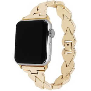 For Apple Watch Series 5 & 4 44mm / 3 & 2 & 1 42mm Diamond Stainless Steel Watch Band Strap(Gold)