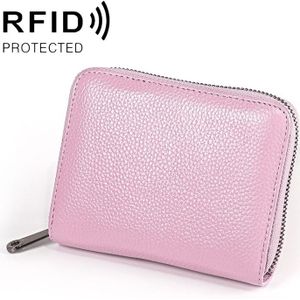 KB195 Zipper Cowhide Leather Double Row Organ Shape Multiple Card Slots Anti-magnetic RFID Wallet Clutch Bag for Ladies(Purple)