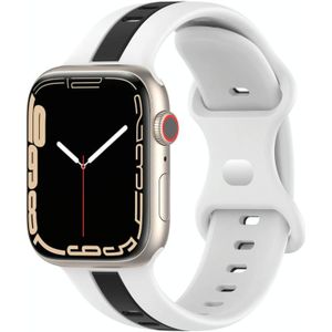 Tweekleurige siliconen horlogeband met vlindergesp voor Apple Watch Series 8&7 45mm / SE 2&6&SE&5&4 44mm / 3&2&1 42mm (wit+zwart)