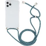 Voor iPhone 15 Plus Four-Corner Schokbestendig Transparant TPU Hoesje met Lanyard (Groen Blauw Wit)