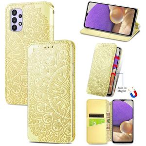 For Samsung Galaxy A32 5G Blooming Mandala Embossed Pattern Magnetic Horizontal Flip Leather Case with Holder & Card Slots & Wallet(Yellow)