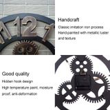 Retro Wooden Round Single-sided Gear Clock Rome Number Wall Clock  Diameter: 30cm(Silver)