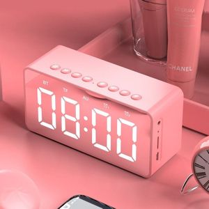 AEC BT506 Speaker with Mirror  LED Clock Display  Dual Alarm Clock  Snooze  HD Hands-free Calling  HiFi Stereo(Pink)
