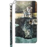 Voor Motorola Moto E7i Power / E7 Power 3D Painting Pattern TPU + PU lederen telefoonhoes (Cat Tiger)