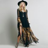 Low V-neck Pleated Chiffon Dress With Irregular Hem And Ankle Skirt (Color:Black Size:XXL)