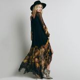 Low V-neck Pleated Chiffon Dress With Irregular Hem And Ankle Skirt (Color:Black Size:XXL)