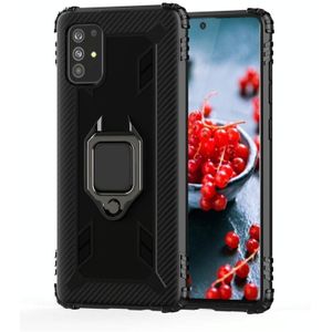 For Galaxy A71 Carbon Fiber Protective Case with 360 Degree Rotating Ring Holder(Black)