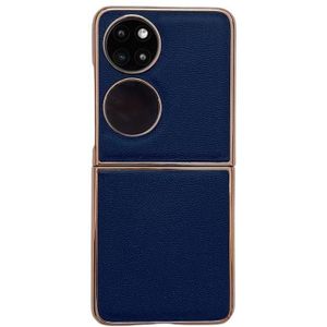 Voor Huawei P50 Pocket Echt Leer Luolai Serie Nano Plating Telefoon Case (Donkerblauw)