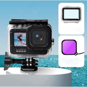 Waterproof Case + Touch Back Cover + Color Lens Filter for GoPro HERO9 Black (Purple)