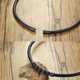 NC441 Stainless Steel Magnet Clasp Lava Stone Leather Collar Necklace(Circumference 44cm)