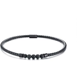NC441 Stainless Steel Magnet Clasp Lava Stone Leather Collar Necklace(Circumference 44cm)