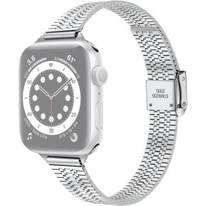 14mm Seven-beads Double Safety Buckle Slim Steel Replacement Strap Watchband For Apple Watch Series 7 & 6 & SE & 5 & 4 40mm  / 3 & 2 & 1 38mm(Silver)