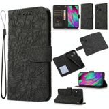 For Samsung Galaxy A40 Skin Feel Embossed Sunflower Horizontal Flip Leather Case with Holder & Card Slots & Wallet & Lanyard(Black)
