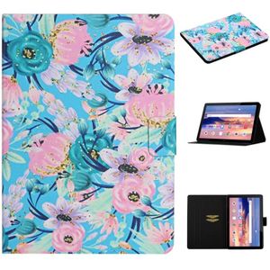 For Huawei MediaPad T5 Flower Pattern Horizontal Flip Leather Case with Card Slots & Holder(Pink Flower)