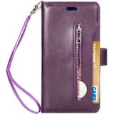 For Huawei P20 lite / Nova 3e Multifunctional Zipper Horizontal Flip Leather Case with Holder & Wallet & 9 Card Slots & Lanyard(Purple)