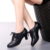 Latin Dansschoenen Dames Lederen Square Dance Soft Soled Medium Heels Shoes  Maat: 34 (Black Velvet)